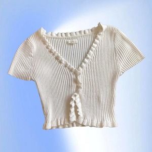 White/ Cream Short Sleeve Crop Cardigan from Aeropostale